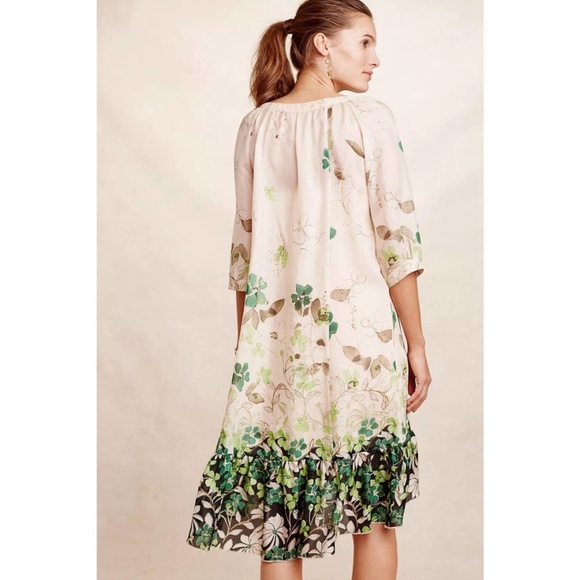 Anthropologie Vanessa Virginia Silk Dress Rainforest High Low Hem Cream Ivory - Picture 3 of 16